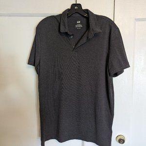 Mens H&M large slim fit dark grey short sleeve crew neck polo shirt